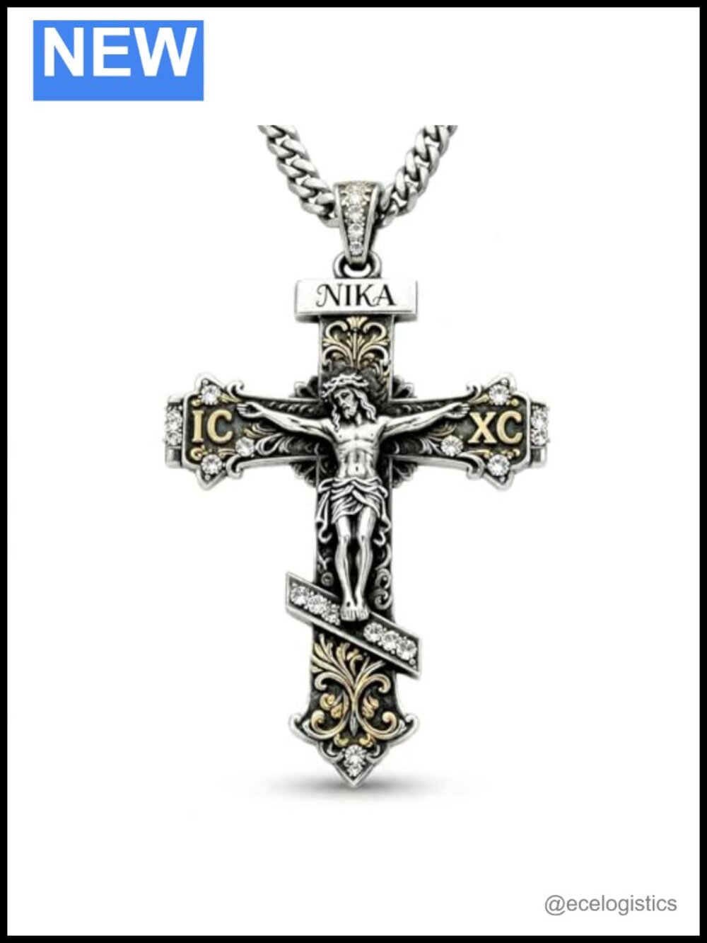 925 Sterling Silver Orthodox Cross Necklace Cuban Link Chain Gothic Crucifix